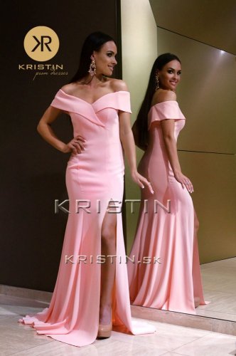 dlhé šaty morská panna s padnutými ramienkami - Size: M, Color: powder pink-018