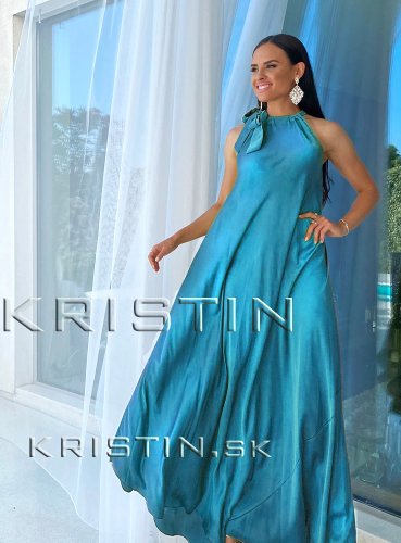 Volné saténové šaty s mašľou - Farba: limetka-012