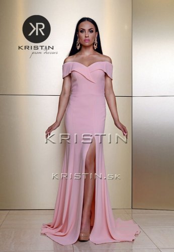 dlhé šaty morská panna s padnutými ramienkami - Size: XL, Color: powder pink-018