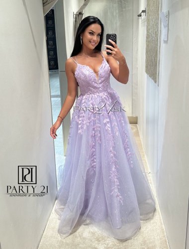 Dlhé tylové lila šaty . - Veľkosť: S, Farba: lila-017