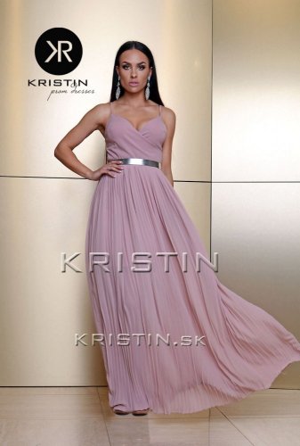 Dlhé šaty s plisovanou sukňou - Velikost: S/M, Barva: pudrová-018
