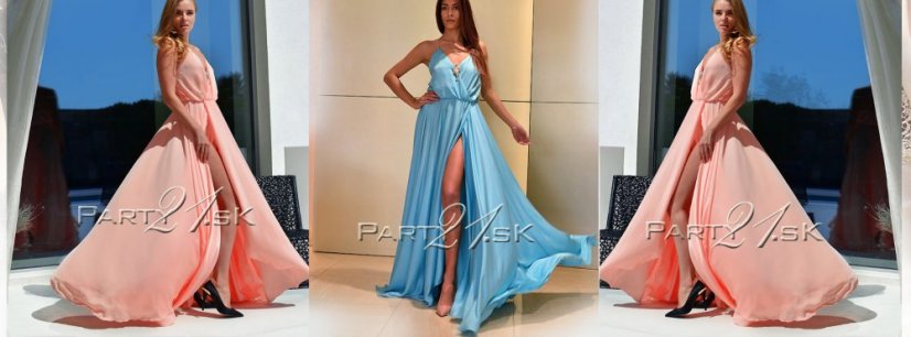 dlhé šaty s rozparkom - Size: S, Color: Sky blue-233