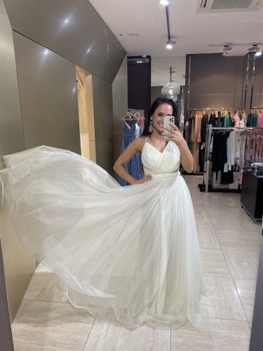 Dlhé biele šaty tylová sukňa. - Veľkosť: L, Farba: Biela-010